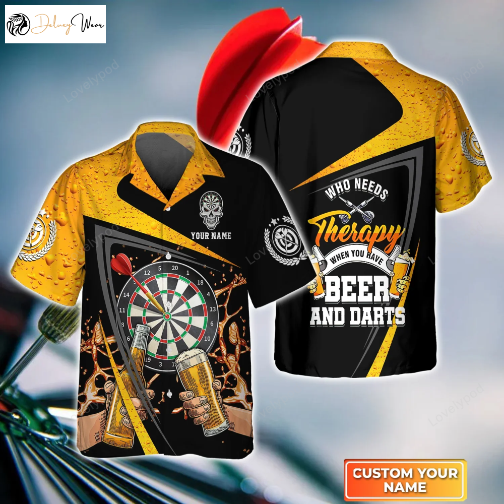 Custom 3D Hawaiian Shirt: Beer Darts Therapy Alternative Men Women s Team Shirt