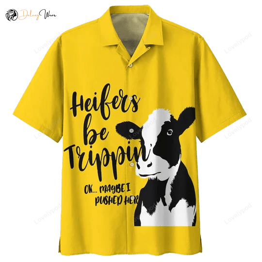 Yellow Cow Watercolor Hawaiian Shirt – Short Sleeve Aloha Shirt for Farmers