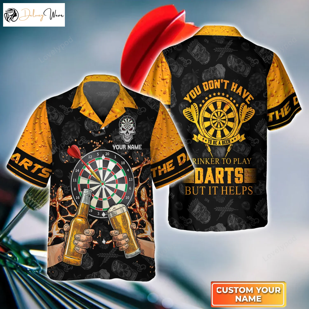 Darts Hawaiian Shirt For Men – Personalized Name 3D Design Perfect for Non-Beer Drinkers & Dart Players