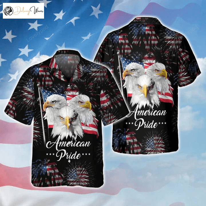 4th of July Hawaiian Shirt: 3D Full Printed Eagle American Pride Summer Aloha Patriotic Hawaii Shirt