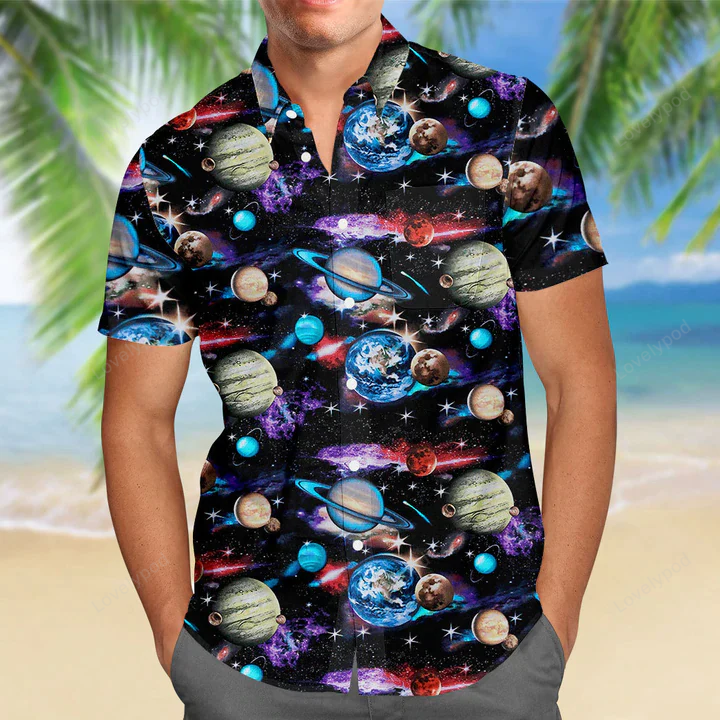 Explore the Solar System with 3D Planets Hawaii Shirt – Perfect Hawaiian Shirts for Men