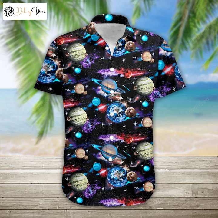Explore the Solar System with 3D Planets Hawaii Shirt – Perfect Hawaiian Shirts for Men