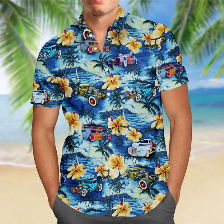 Stylish 3D Rat Rod Hawaii Shirt – Summer Hawaiian Casual Men s Short Sleeve Shirt
