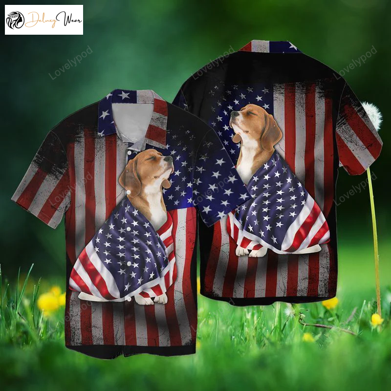 4th of July Beagle Dog America Graphic Print Hawaiian Shirt – Men & Women s Short Sleeve