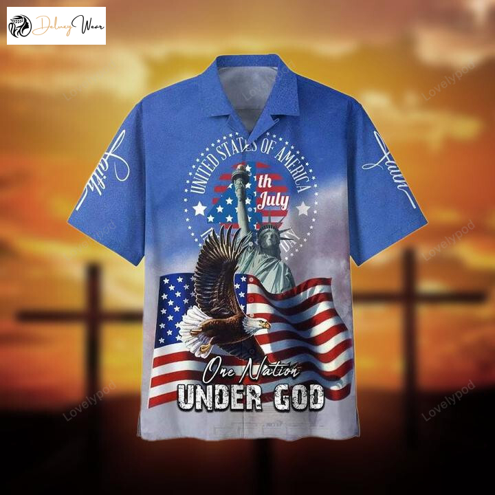 4th of July Hawaiian Shirt: Celebrate Independence Day with One Nation Under God Design