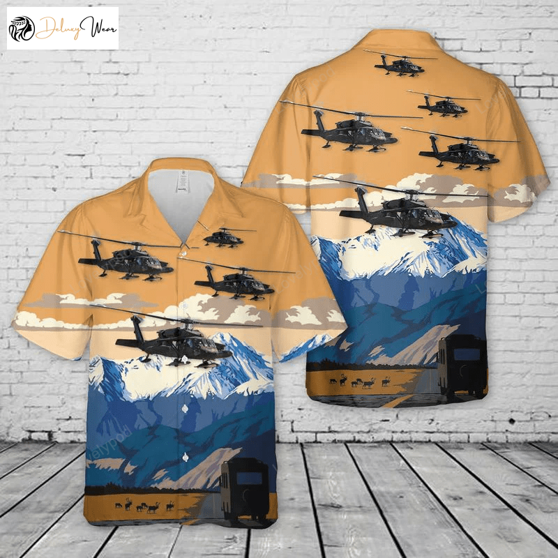 Alaska Army National Guard UH-60 Black Hawk Hawaiian Shirt: 1st Battalion 207th Aviation Regiment