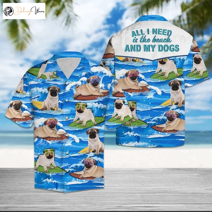 Pug Beach & Dogs Pattern Hawaiian Shirt – Perfect Summer Style for Dog Lovers