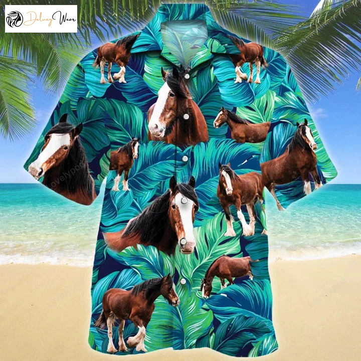Clydesdale Horse Lovers: Amazing Summer Beach Hawaiian Shirt with Palm Tree Design