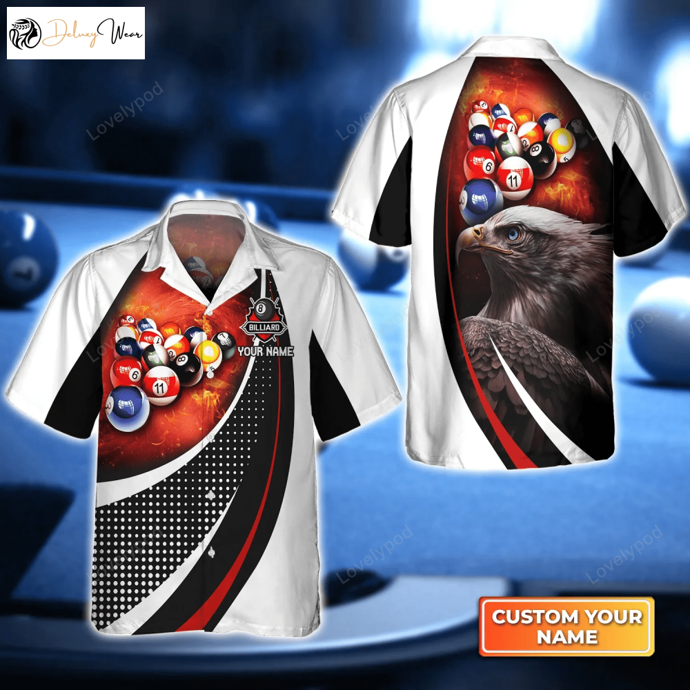 American Eagle Billiard Team Pool 8 Ball 3D Hawaiian Shirt – Men & Women s Billiard Team Shirt