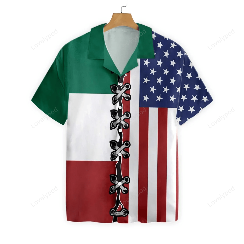 American Flag Mexico Flag Hawaiian Shirt – Patriotic Aloha Shirt for Men & Women Perfect Gift for Husband Wife