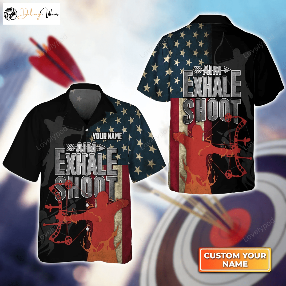 Personalized Archery Aim Exhale Shoot 3D Hawaiian Shirt – Perfect Gift for Archer Sport Lovers