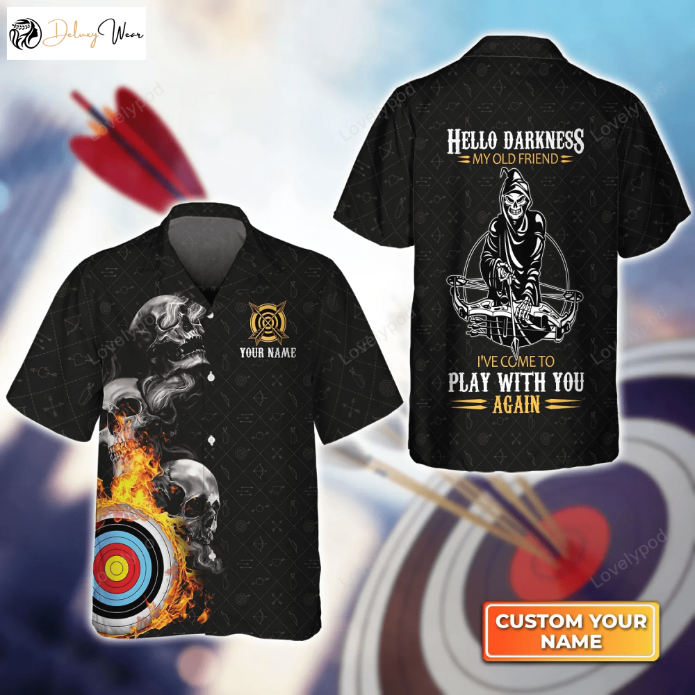 Personalized Archery Hawaiian Shirt – Hello Darkness My Old Friend Gift for Archer Sport Lovers