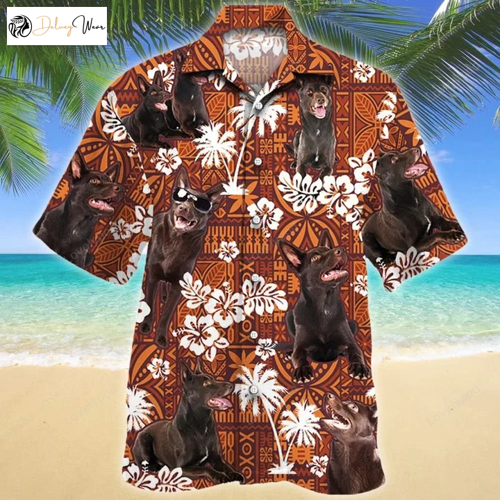 Stylish Australian Kelpie Gift: Red Tribal Hawaiian Shirt for Dog Lovers – Men & Women