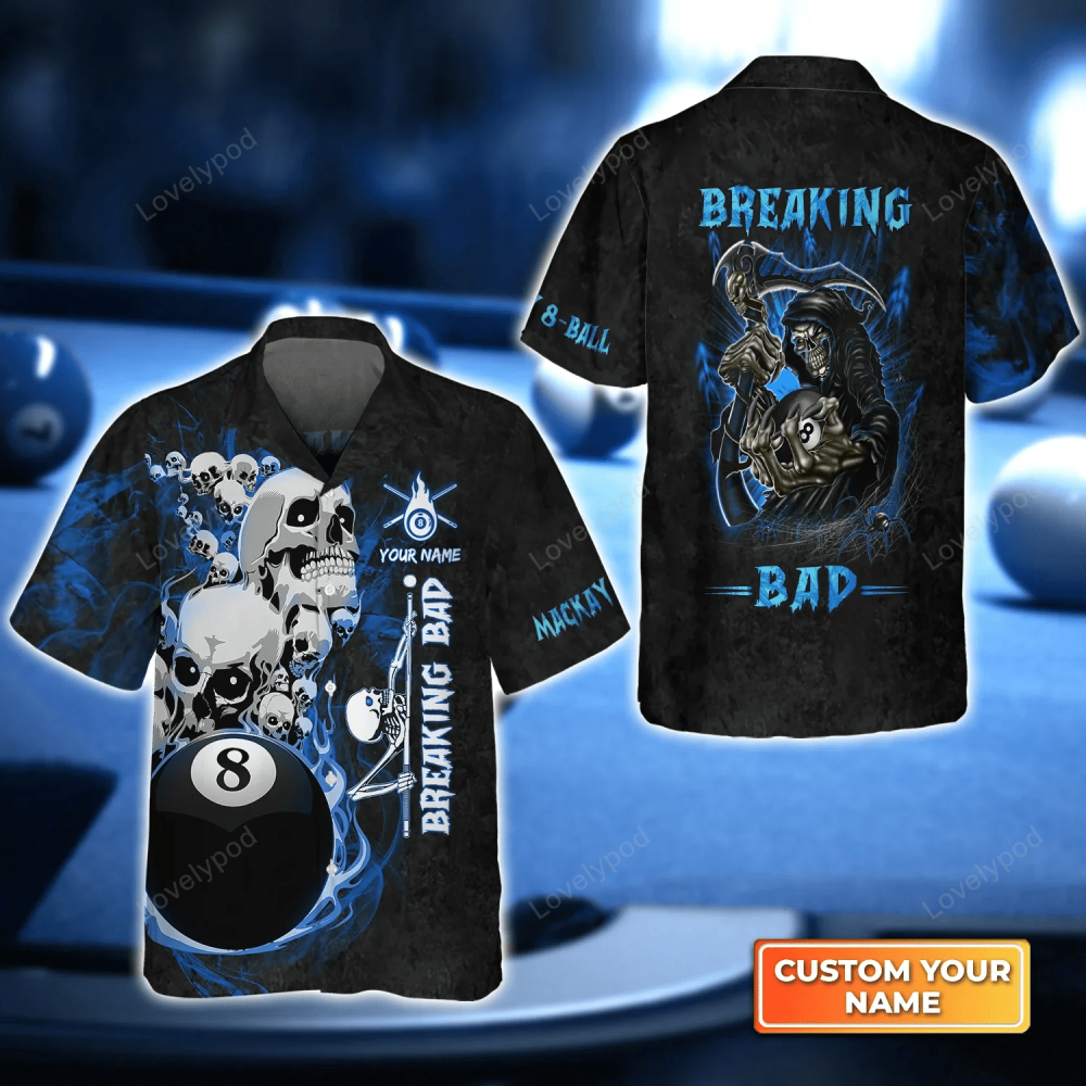 Customizable Blue Galaxy Billiard Pool 8 Ball Hawaiian Shirt – Personalized Name 3D Design