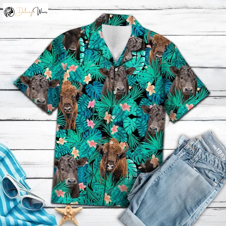 Bison Behind Tropical Flower Pattern Hawaiian Shirt – Perfect Gift for Cow Lovers