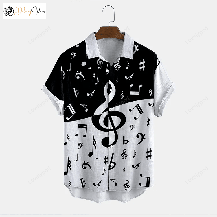 Music Lover Hawaiian Shirt: Black & White Printed for Men & Women