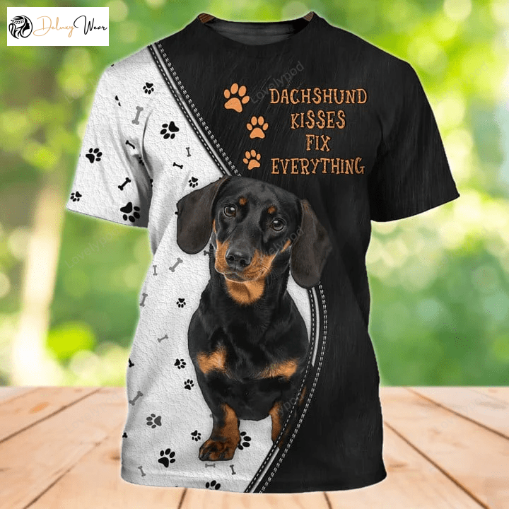 Black Dachshund Kisses Fix Everything 3D Full Print & Hawaiian Shirt Hoodie – Zipper Hoodie for Humans