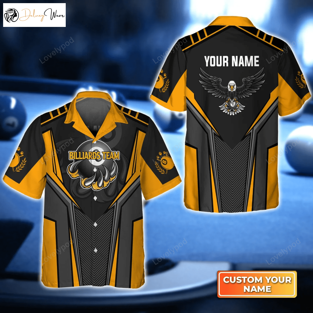 Black Eagle Billiards Teams 8 Ball 3D Hawaiian Shirt – Ultimate Gift for Billiard Players