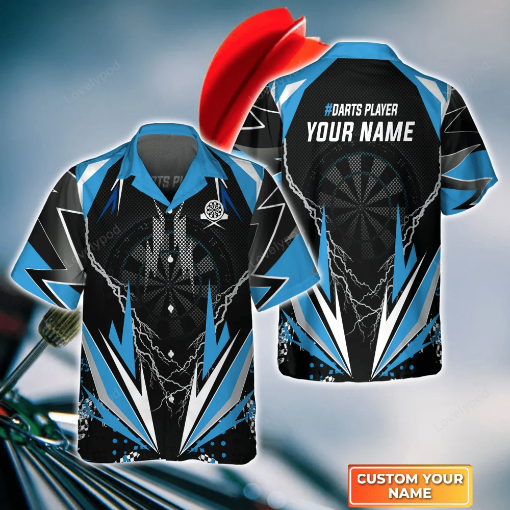 Customizable Blue Darts Thunder & Lightning Hawaiian Shirt Perfect for Darts Players!