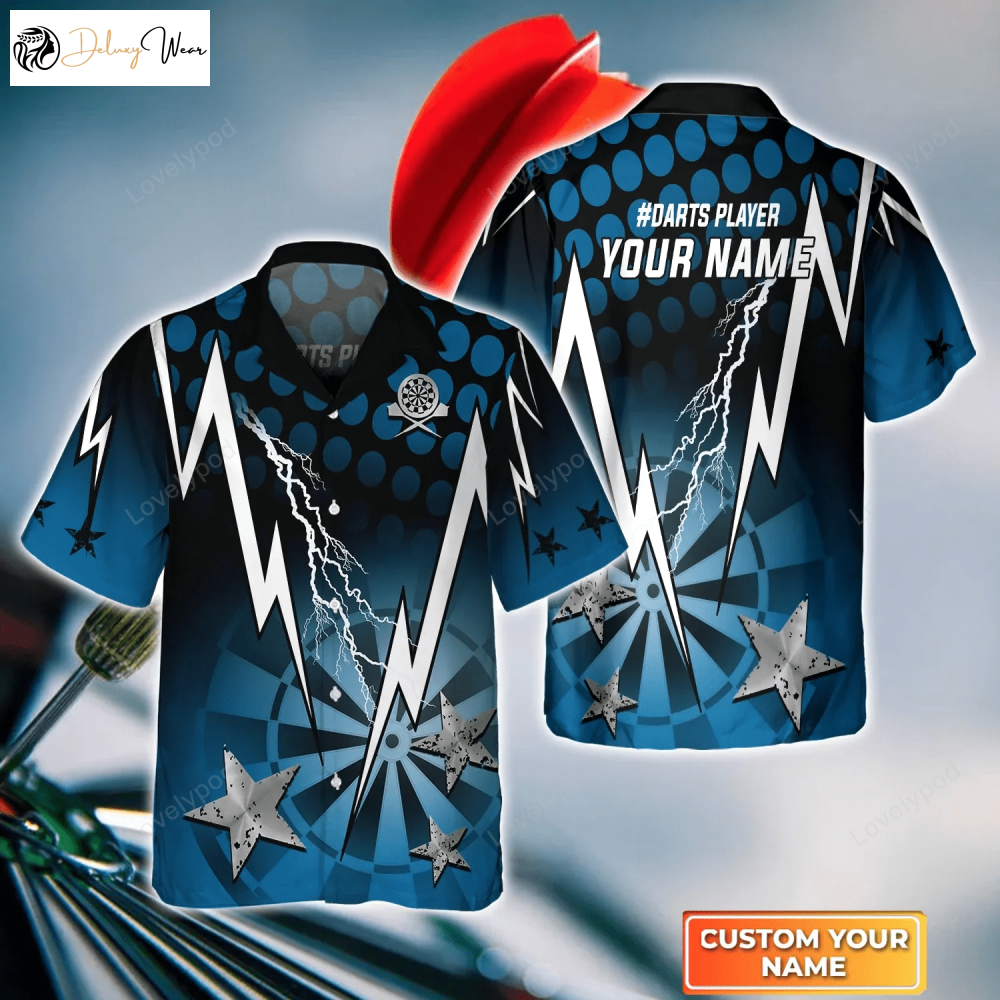 Customizable Blue Darts Thunder & Lightning Hawaiian Shirt Perfect for Darts Players!