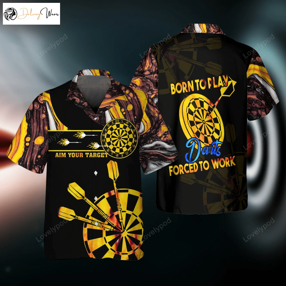 Unleash Your Skills with Born To Play Darts – Vibrant 3D Hawaiian Shirt for Men & Women