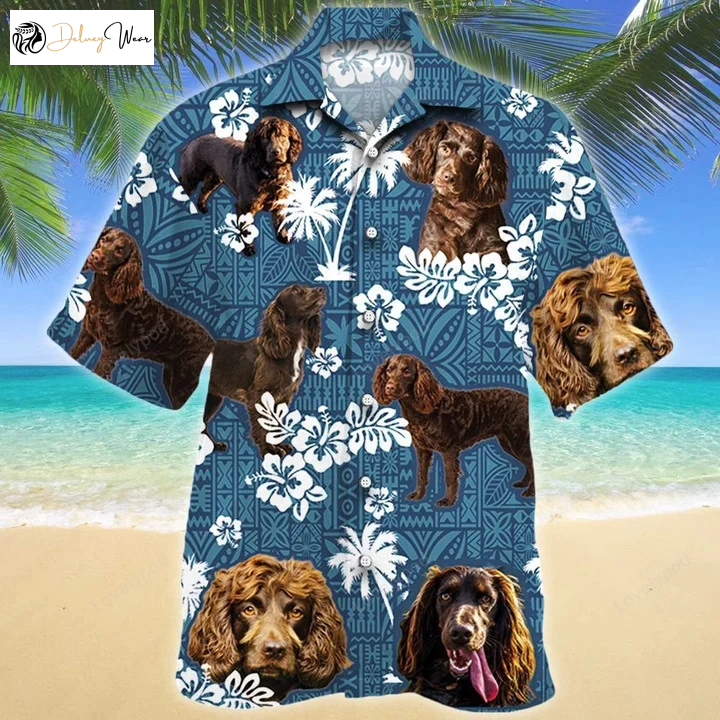 Boykin Spaniel Hawaiian Shirt – Blue Tribal Pattern for Dog Lovers