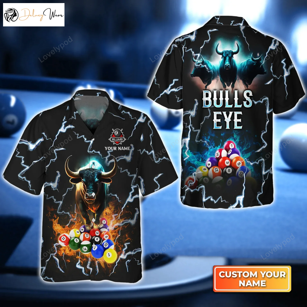 Bulls Eye Billiard Team 8 Ball Hawaiian Shirt – Men & Women s Pool Team Shirt