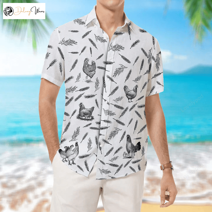 Chicken Pattern Hawaiian Shirt – Animal Farm Chicken Shirts for Men & Women