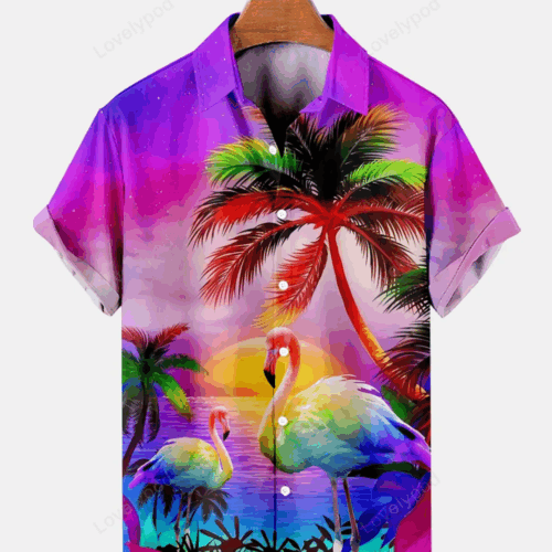 Stylish Coconuts & Flamingos Hawaiian Shirt Plus Size Short-Sleeved & Casual