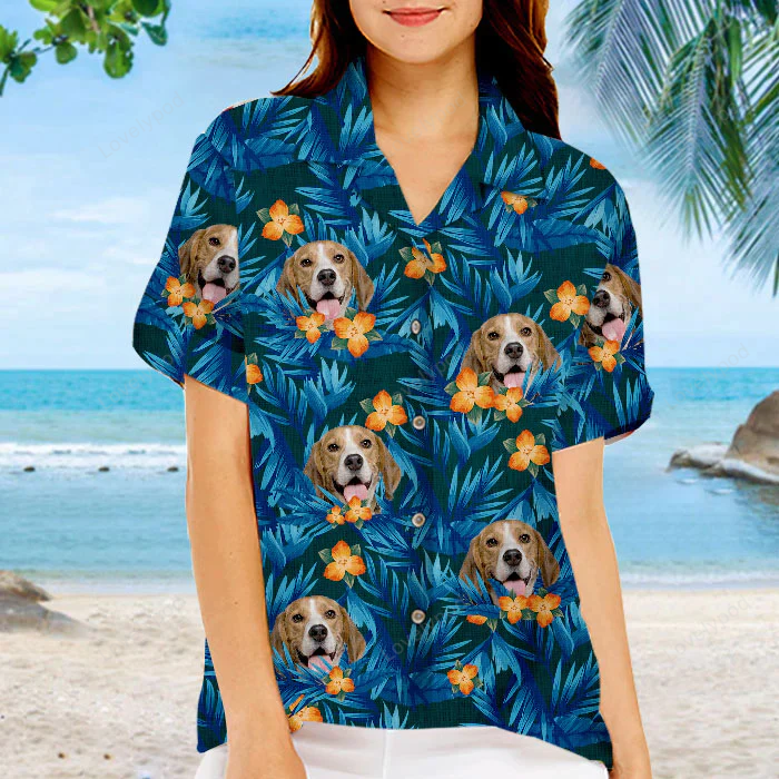 Custom Tropical Flowers & Leaves Hawaiian Shirt – Upload Image Dog & Cat Faces