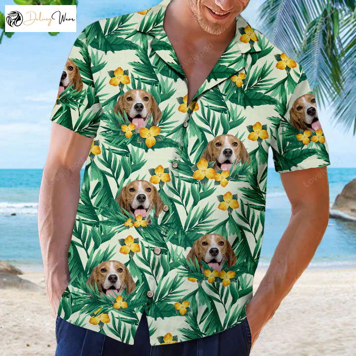 Custom Tropical Flowers & Leaves Hawaiian Shirt – Upload Image Dog & Cat Faces