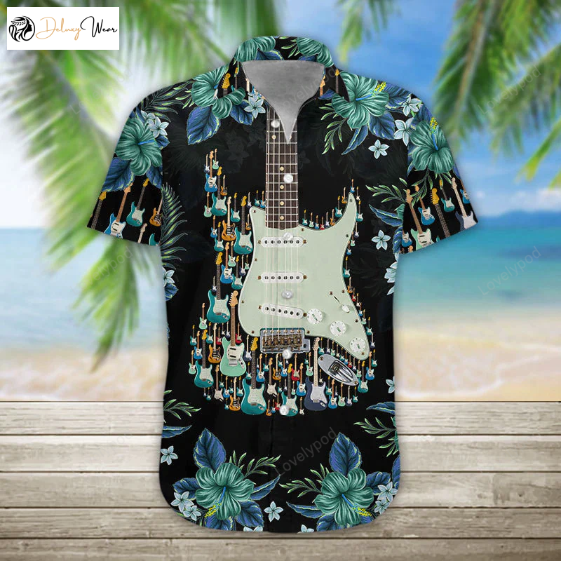 Men s Cool Guitar Hawaiian Shirt Gift for Men Dad Fathers: Casual Short Sleeve Guitar Shirt Collection