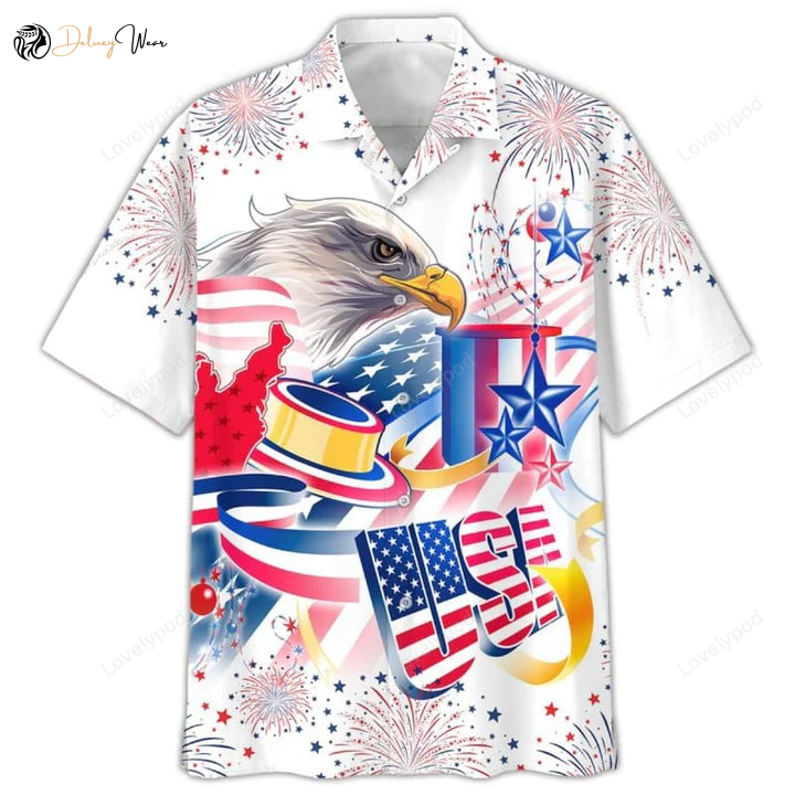 4th of July Hawaiian Shirt: USA Eagle Independence Day Aloha Short Sleeve – Cool & Stylish