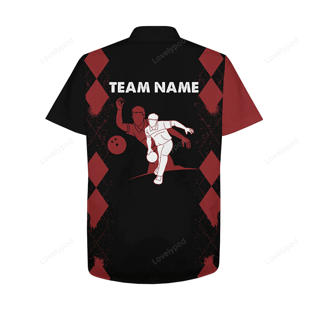Custom Hawaiian Bowling Shirt – Personalized Red&Black Bowler Team Jersey for Bowling Lovers