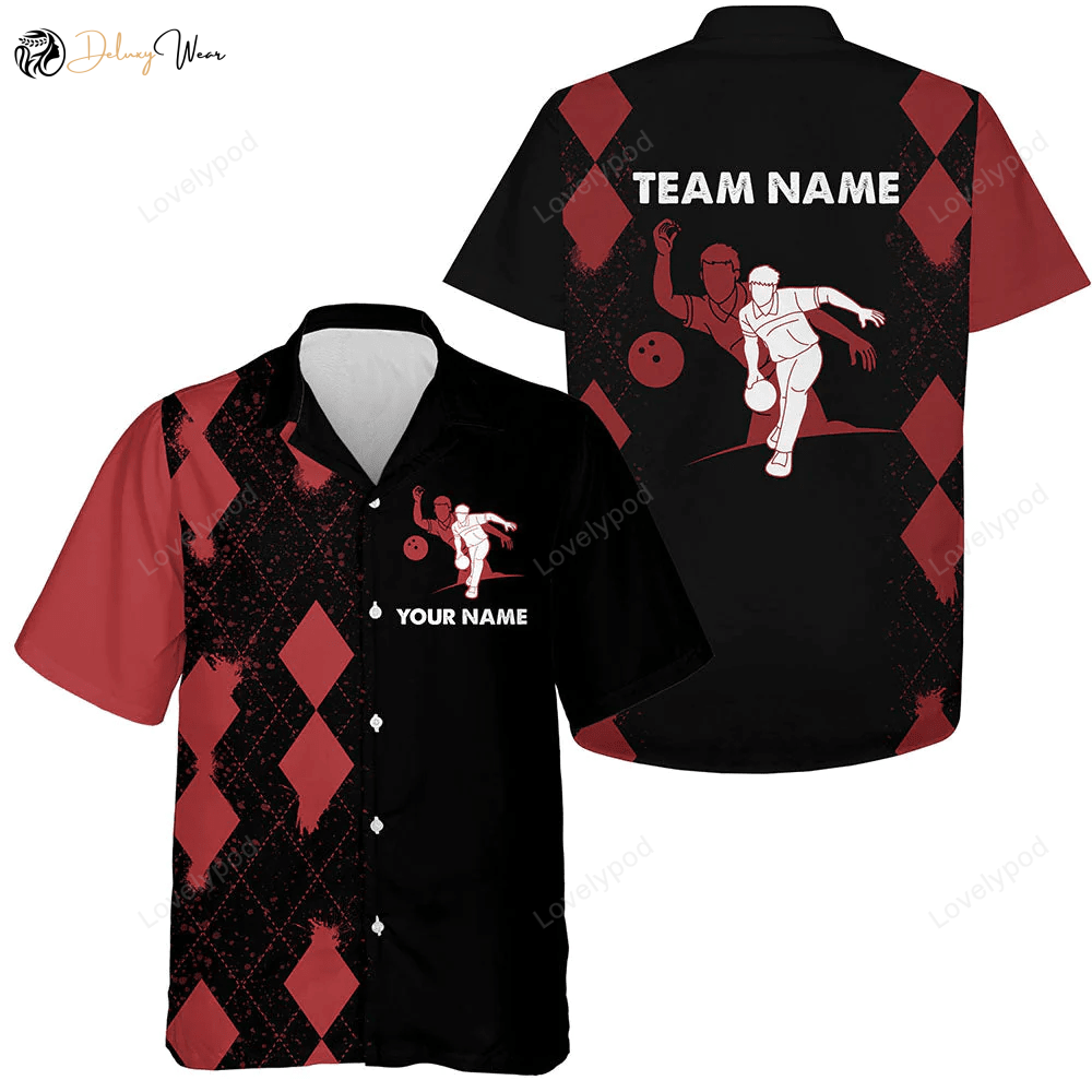 Custom Hawaiian Bowling Shirt – Personalized Red&Black Bowler Team Jersey for Bowling Lovers