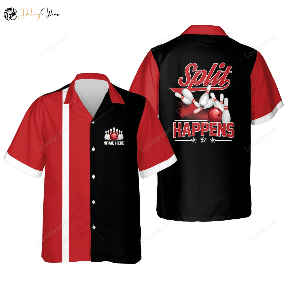 Custom Funny Split Happens Hawaiian Bowling Shirt – Personalized Name Design