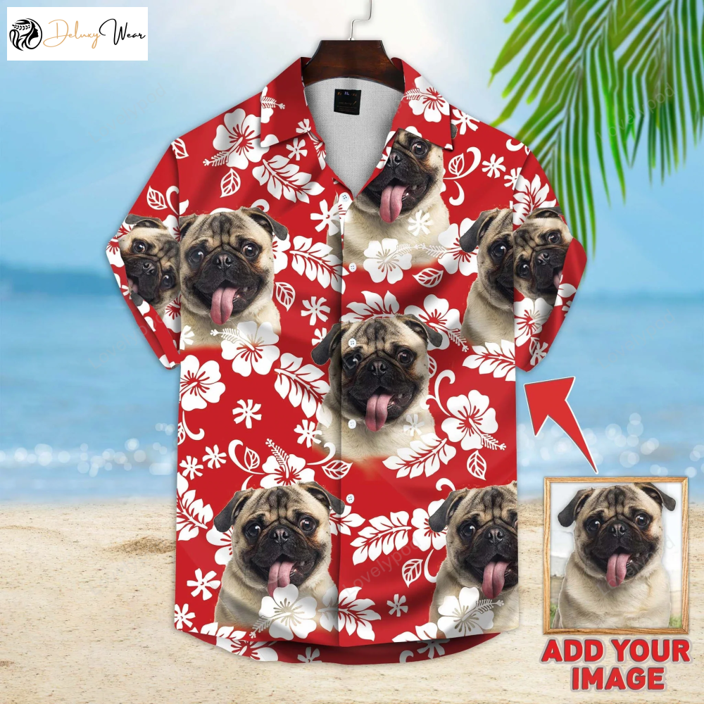 Custom Dog Floral Hawaiian Shirt – Vibrant Red Flower Pattern for Men and Women
