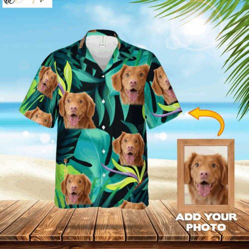 Custom Photo Dog Hawaiian Shirt Green Verdant Men & Women Short-Sleeve & Flowers Pattern