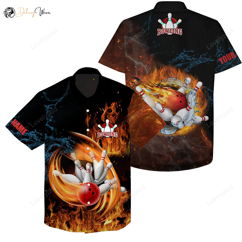 Flame Hawaiian Bowling Shirts: Customizable Team Shirt & Bowling Gifts
