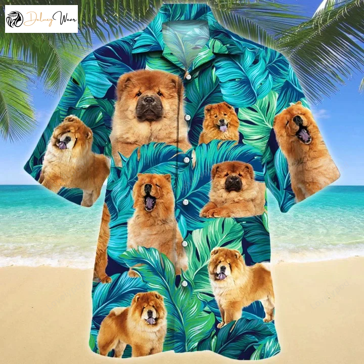 Cute Chow Chow Dog Lovers Gift: Summer Beach Palm Tree Hawaiian Shirt