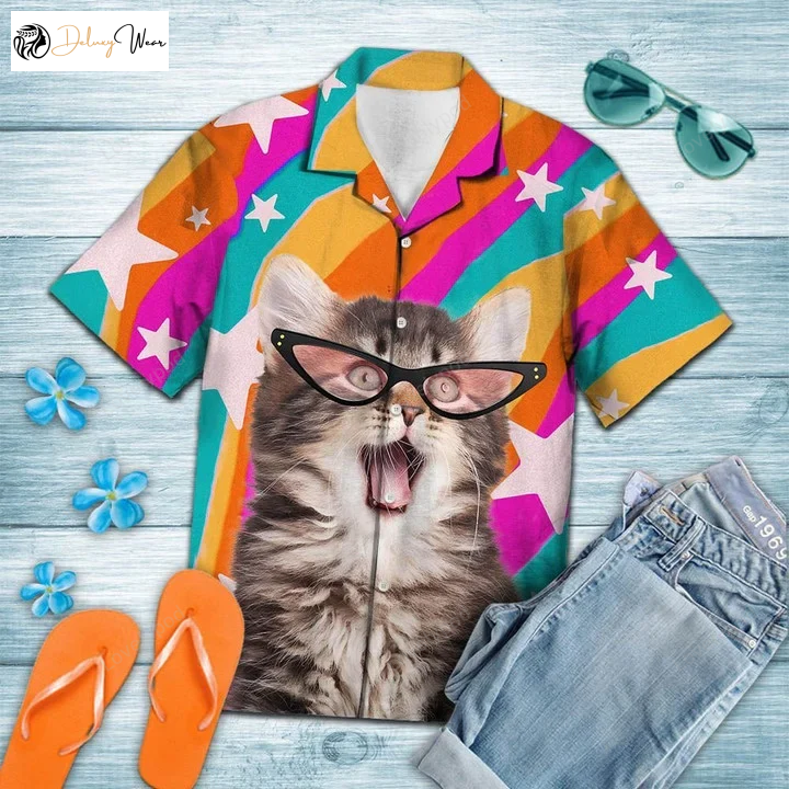 Cute Pink Glasses Cat Smile Hawaiian Shirt – Perfect Gift for Cat Lovers