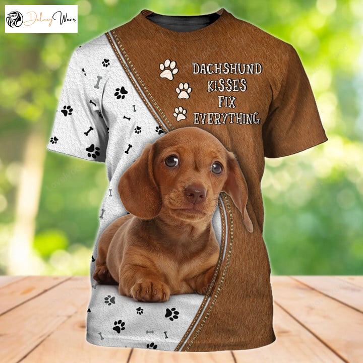 Dachshund Kisses Fix Everything 3D Full Print: Hawaiian Shirt Hoodie & Zipper Hoodie for Humans