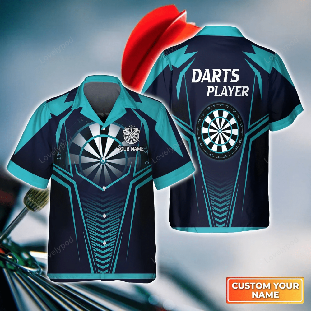 Dartboard & Arrow Blue Personalized Name 3D Hawaiian Shirt – Perfect for Darts Players!