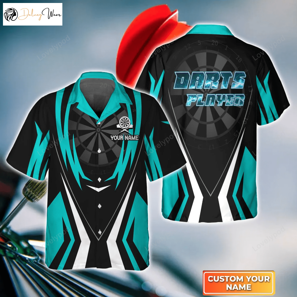 Dartboard & Arrow Blue Personalized Name 3D Hawaiian Shirt – Perfect for Darts Players!
