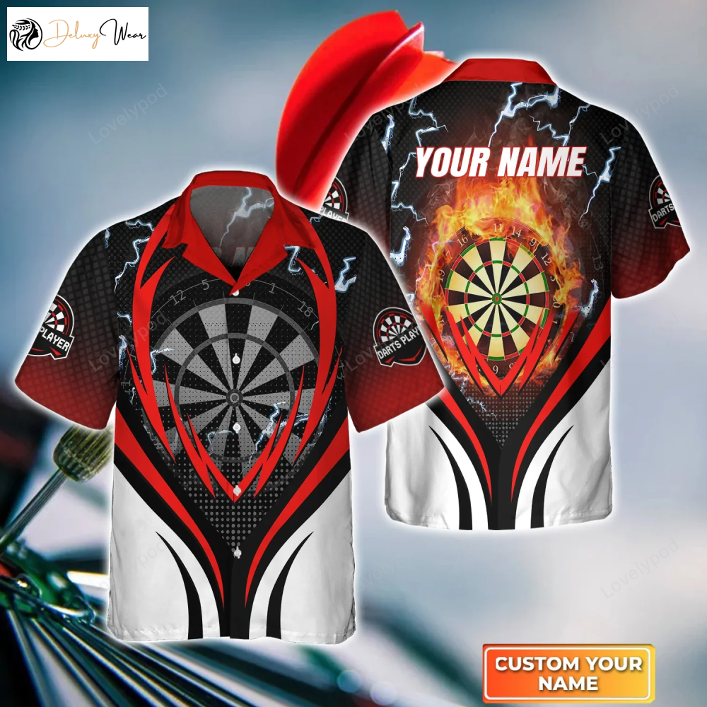 Customized Dartboard Flame 3D Hawaiian Shirt for Darts Team Player Personalized Name Design