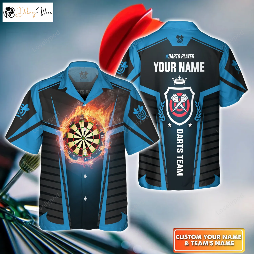 Flames Personalized Name 3D Hawaiian Shirt – Perfect Dart Gift for Team Players & Lovers