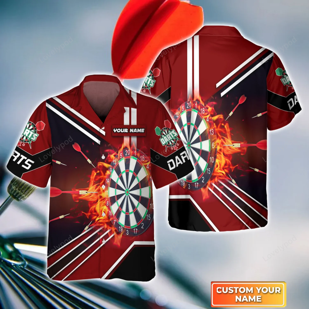 Darts Personalized Name 3D Red Hawaiian Shirt – Perfect Gift for Darts Players