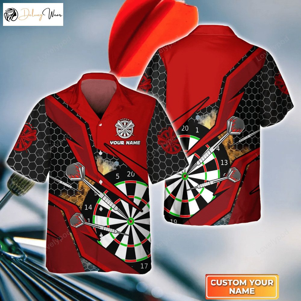 Darts Personalized Name 3D Red Hawaiian Shirt – Perfect Gift for Darts Players