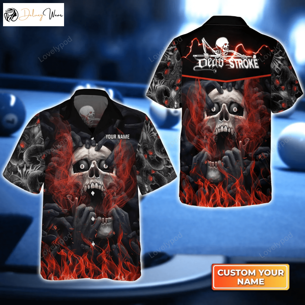 Dead Stroke Pool 8 Ball Skull On Fire 3D Hawaiian Shirt – Perfect Gift for Billiard Players!