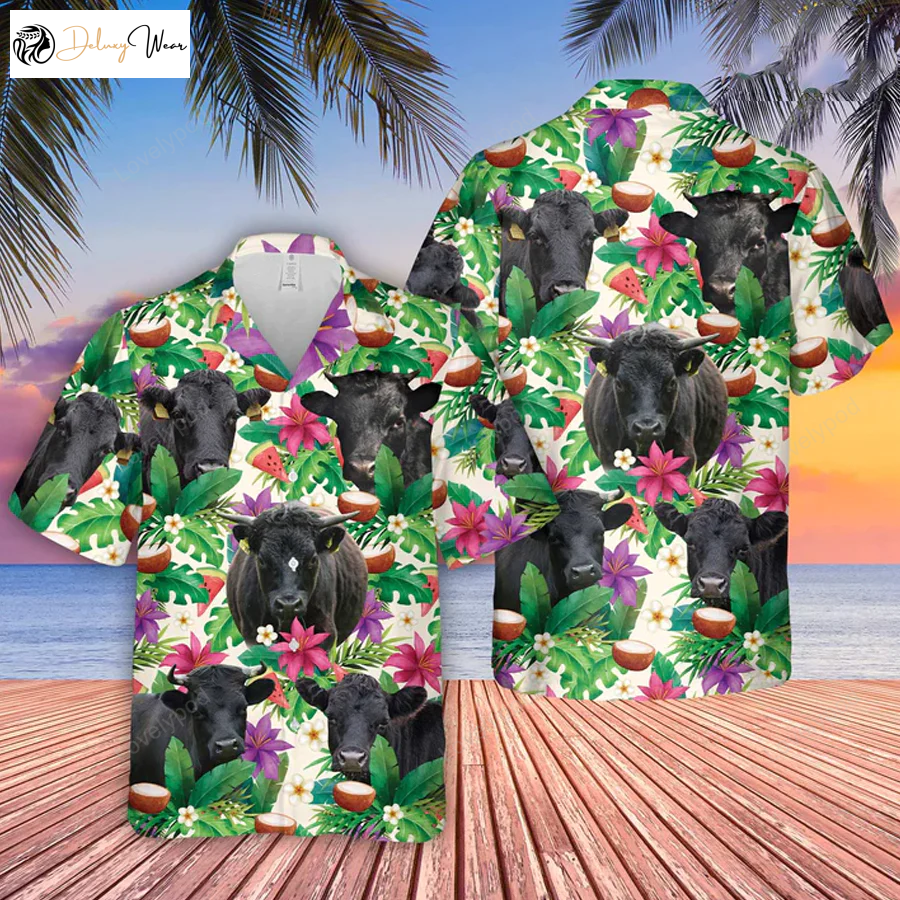 Dexter Summer Floral Hawaiian Shirt – Farm & Cow Lovers Gift For Him – Tropical Men s Shirt